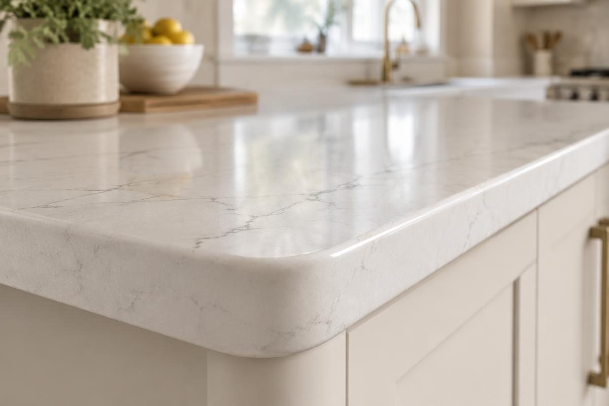 Quartz countertop texture and polished edge
